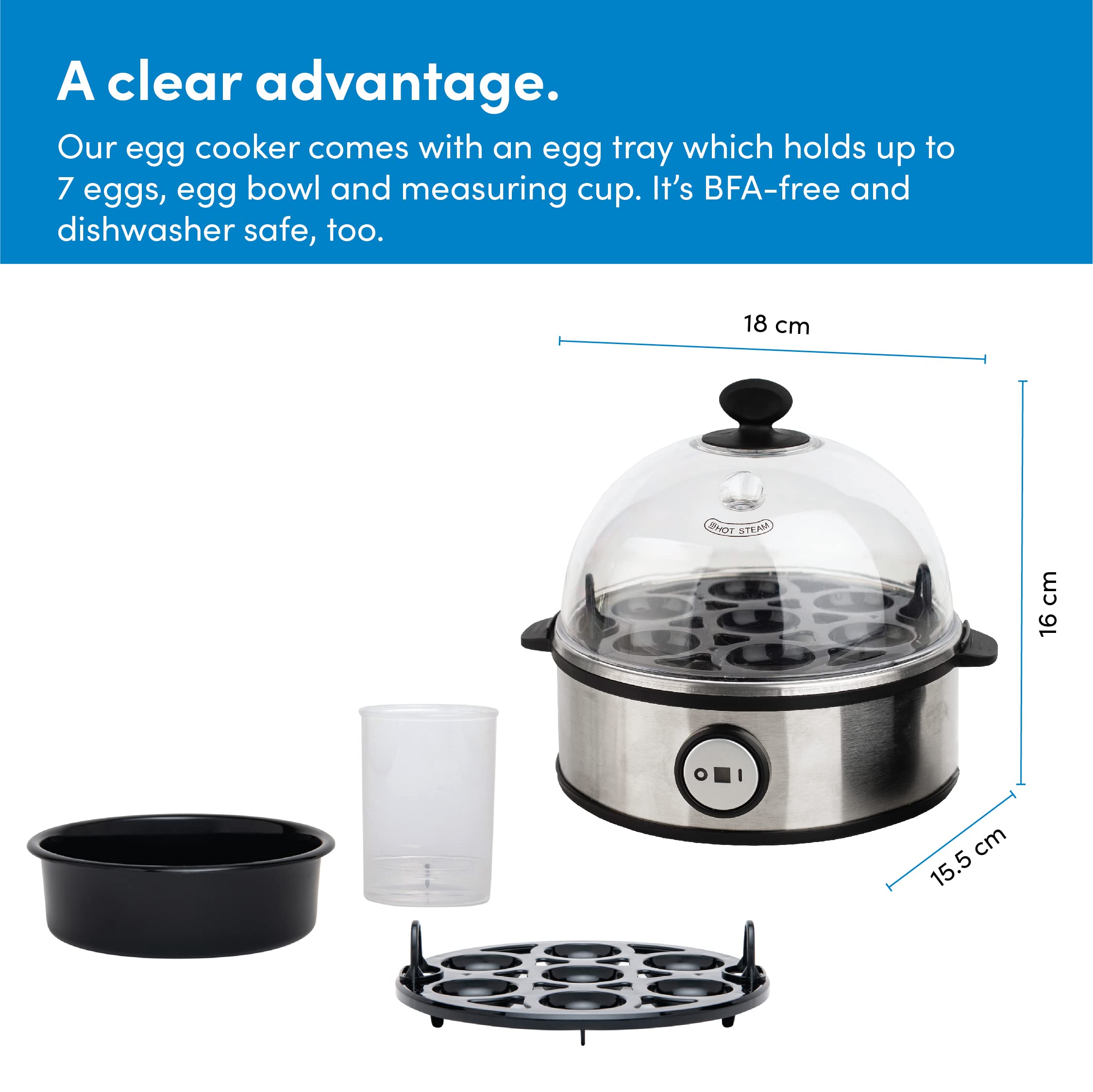 NutriCook Rapid Egg Cooker: 7 Egg Capacity Electric Egg Cooker for Boiled Eggs, Poached Eggs, Scrambled Eggs, or Omelettes with Auto Shut Off Feature - Silver NutriCook Rapid Egg Cooker: 7 Egg Capacity Electric Egg Cooker for Boiled Eggs, Poached Eggs, Scrambled Eggs, or Omelettes with Auto Shut Off Feature - Silver